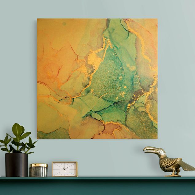 Wandbilder Modern Aquarell Pastell Bunt mit Gold