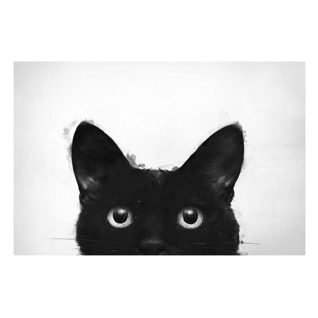 Kunstdruck Leinwand Illustration Schwarze Katze auf Weiß Malerei