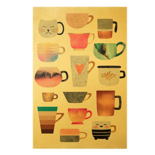 Cafe Bilder auf Leinwand Bunte Tassen mit Gold