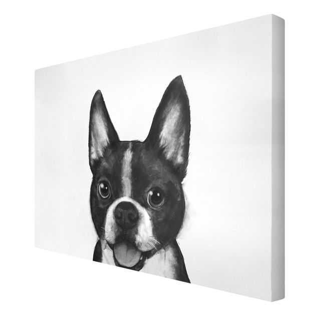 Leinwandbilder schwarz-weiß Illustration Hund Boston Schwarz Weiß Malerei