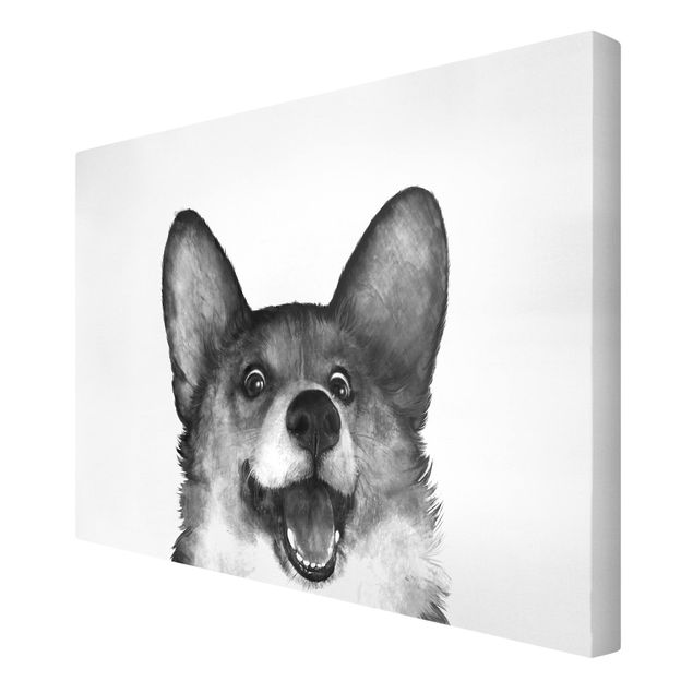 schwarz-weiß Bilder auf Leinwand Illustration Hund Corgi Weiß Schwarz Malerei
