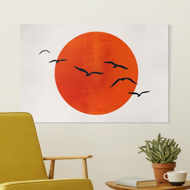 Küche Dekoration Vogelschwarm vor roter Sonne I