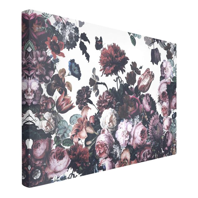 Wandbilder Schmetterlinge Altmeisterlicher Blumenrausch mit Rosen Bouquet