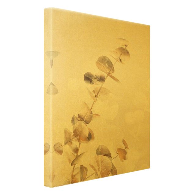 schöne Leinwandbilder Goldene Eukalyptuszweige mit Weiß I