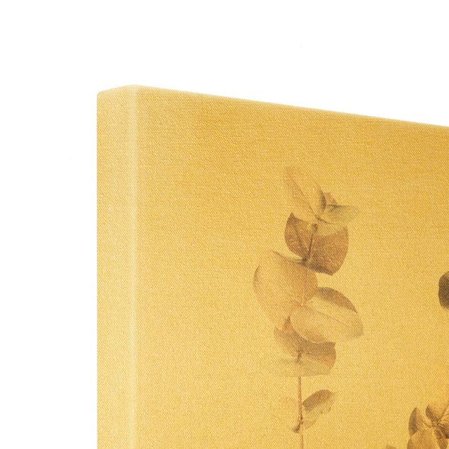 Leinwandbild Gold - Goldene Eukalyptuszweige - Quadrat 1:1