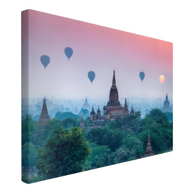 Leinwandbilder Städte Heißluftballons über Tempelanlage