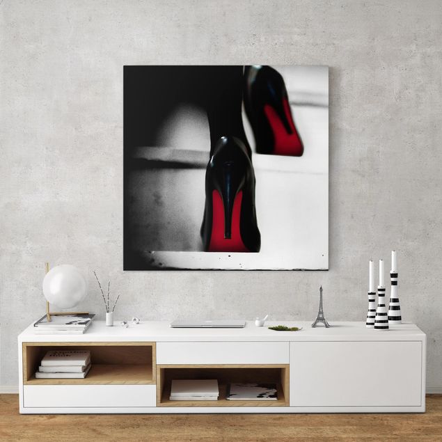 Leinwandbilder schwarz-weiß High Heels in Rot