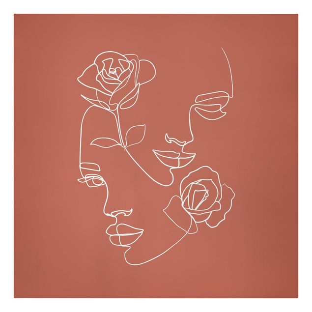 Leinwandbilder Blumen Line Art Gesichter Frauen Rosen Kupfer