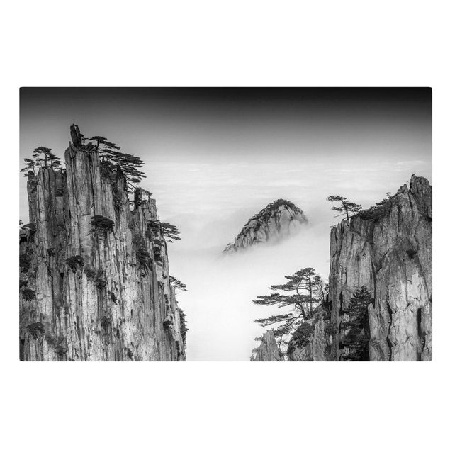 Wandbilder Landschaften Felsen im Nebel schwarz-weiß