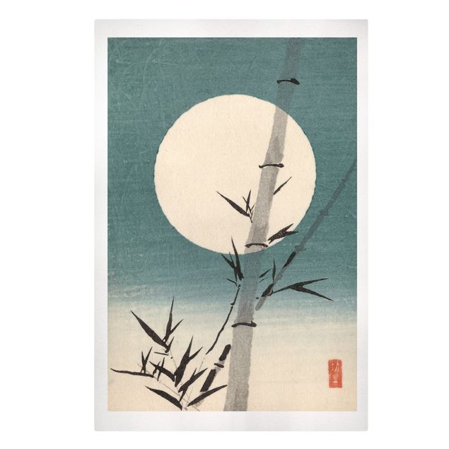 Natur Leinwand Japanische Zeichnung Bambus und Mond