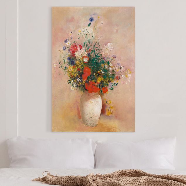 Wanddeko Küche Odilon Redon - Vase mit Blumen (rosenfarbener Hintergrund)