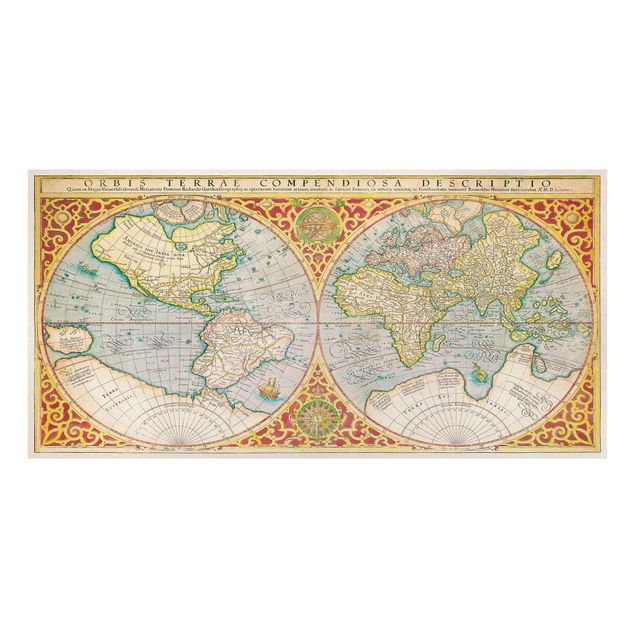 Wandbilder Bunt Historische Weltkarte Orbis Terrare Compendiosa Descriptio