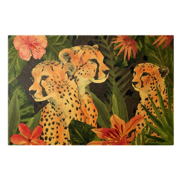 Wandbilder Floral Gepardentrio im Dschungel