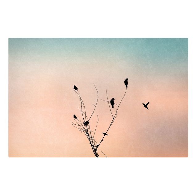 Kunstdruck Leinwand Vögel vor rosa Sonne II