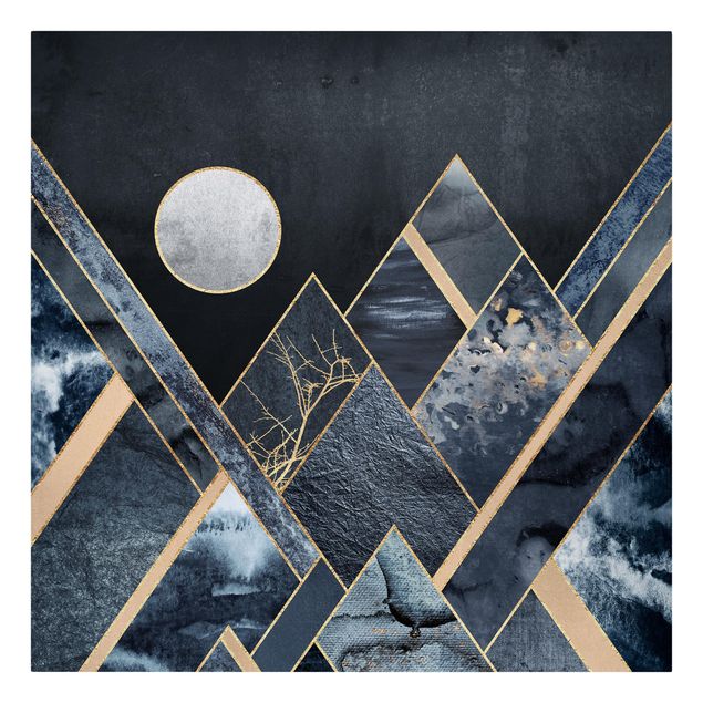 Kunstdrucke auf Leinwand Goldener Mond abstrakte schwarze Berge