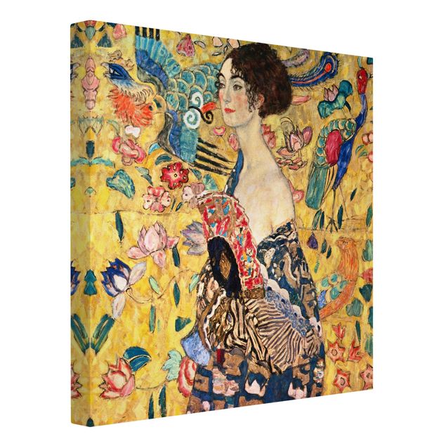 Kunstdruck Leinwand Gustav Klimt - Dame mit Fächer