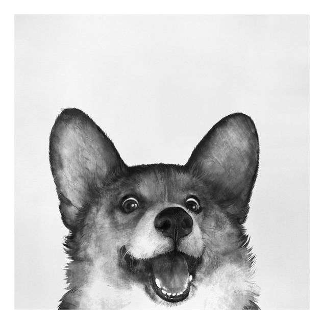 schwarz-weiß Bilder auf Leinwand Illustration Hund Corgi Weiß Schwarz Malerei