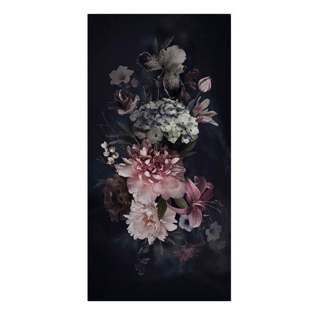 Wandbilder Blumen Blumen mit Nebel auf Schwarz