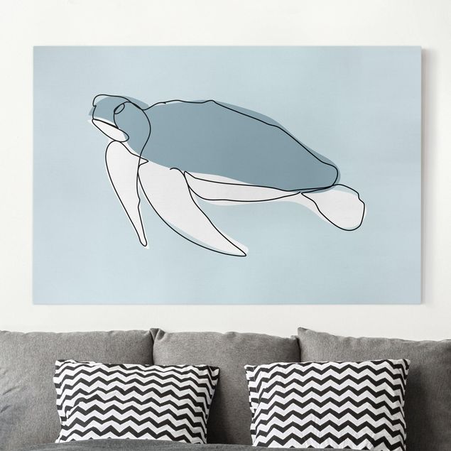 Wandbilder Blau Schildkröte Line Art