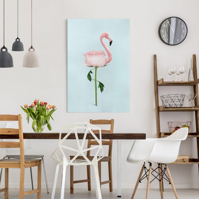 Leinwandbilder Vögel Flamingo mit Rose