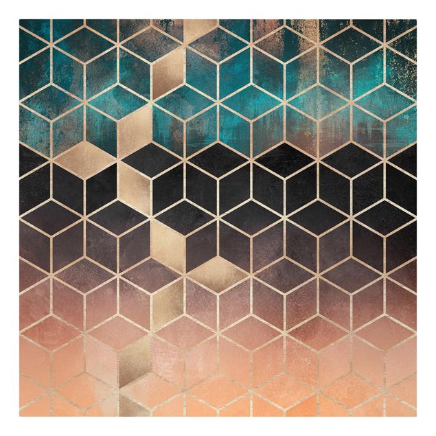 Leinwandbilder Muster Türkis Rosé goldene Geometrie