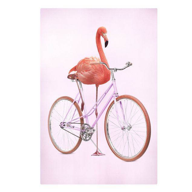 Leinwandbilder Tiere Flamingo mit Fahrrad