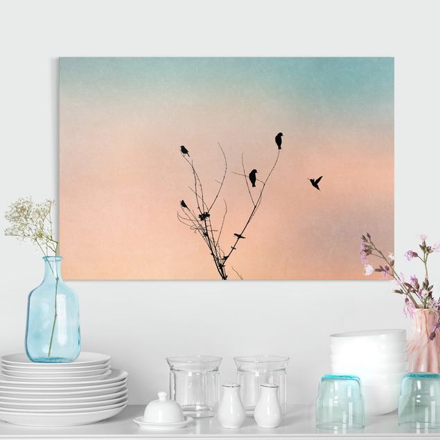 Wanddeko Küche Vögel vor rosa Sonne II