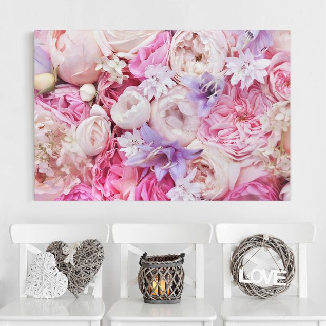 Wanddeko Küche Shabby Rosen mit Glockenblumen