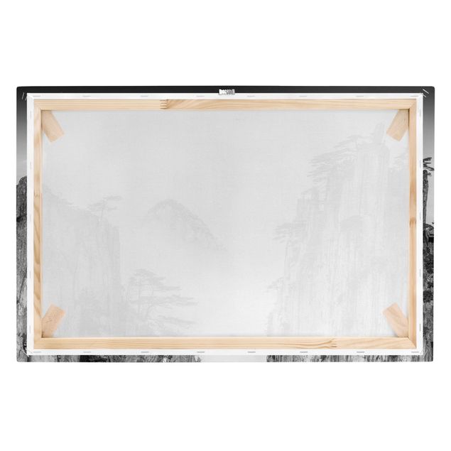 Leinwandbilder Naturmotive Felsen im Nebel schwarz-weiß