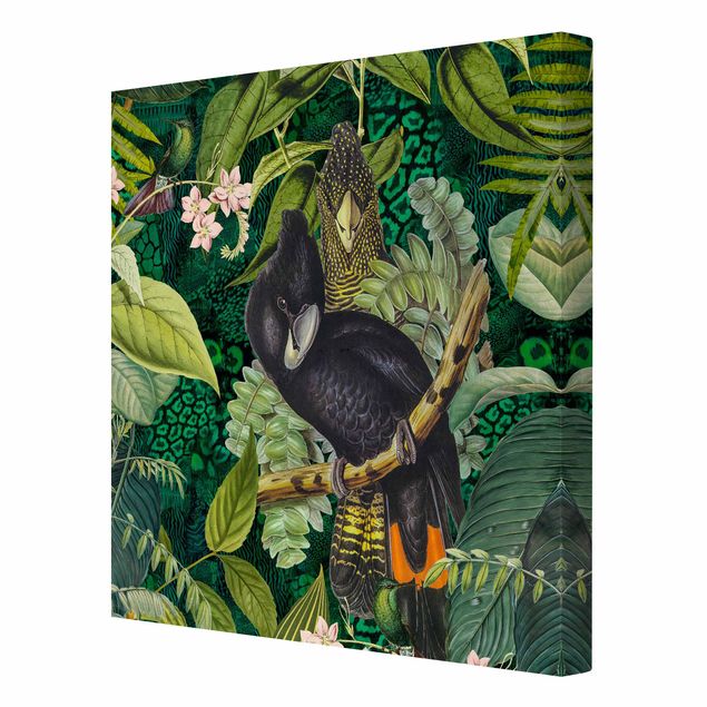 Wandbilder Blumen Bunte Collage - Kakadus im Dschungel