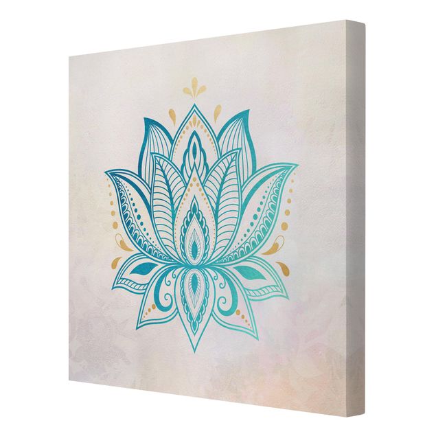 Wandbilder Türkis Lotus Illustration Mandala gold blau