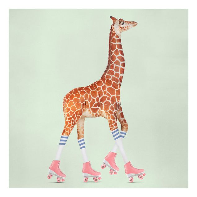 Leinwand Kunst Giraffe mit Rollschuhen