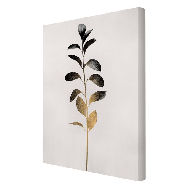 Wandbilder Schwarz-Weiß Grafische Pflanzenwelt - Gold und Grau