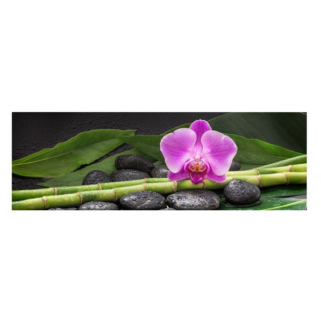 Leinwandbilder Steine Grüner Bambus mit Orchideenblüte