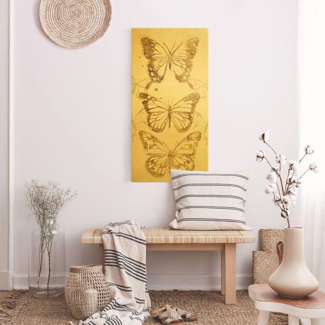 Wandbilder Modern Schmetterlingskomposition in Gold I