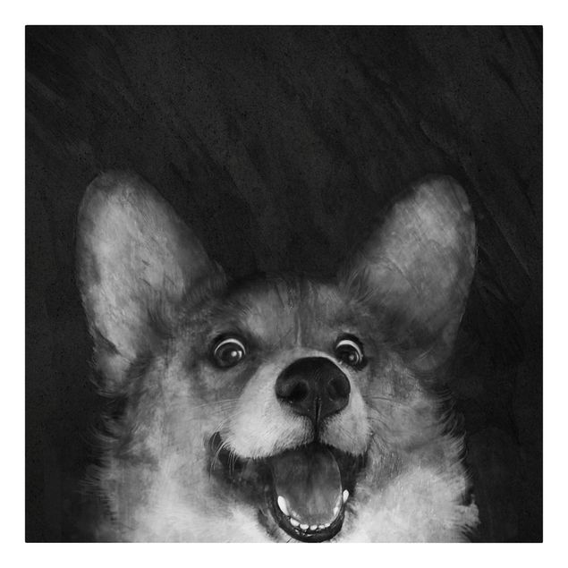 schwarz-weiß Bilder auf Leinwand Illustration Hund Corgi Malerei Schwarz Weiß