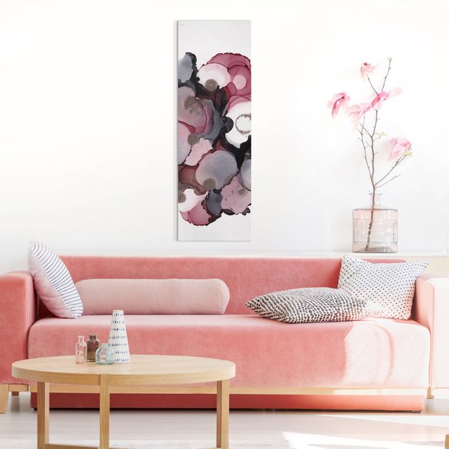 abstrakte Leinwandbilder Pink-Beige Tropfen mit Roségold