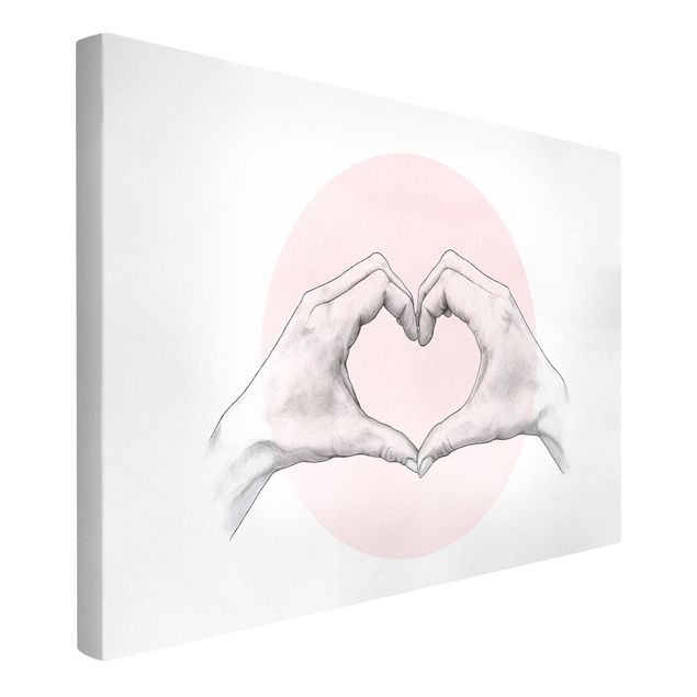 Wandbilder Kunstdrucke Illustration Herz Hände Kreis Rosa Weiß