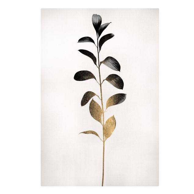 Leinwandbilder Blumen Grafische Pflanzenwelt - Gold und Grau
