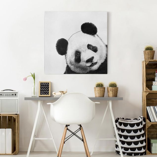 Wanddeko Küche Illustration Panda Schwarz Weiß Malerei