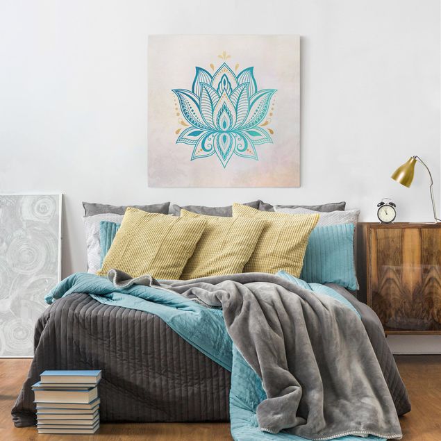 Leinwandbilder Muster Lotus Illustration Mandala gold blau