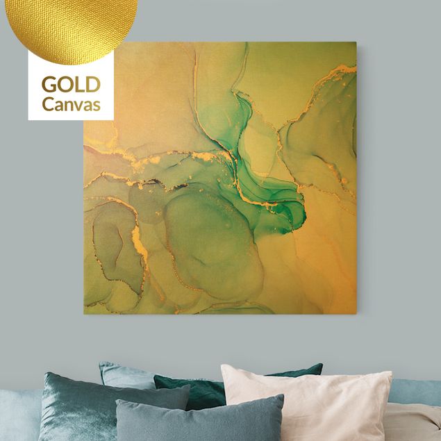 Küche Dekoration Aquarell Pastell Türkis mit Gold
