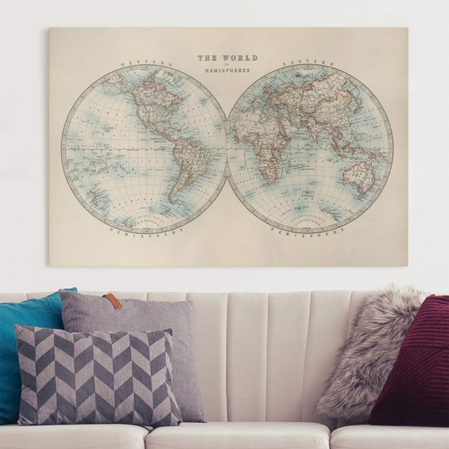 Küche Dekoration Vintage Weltkarte Die zwei Hemispheren