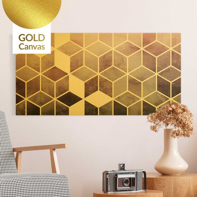 Kunstdrucke auf Leinwand Goldene Geometrie - Rosa Grau