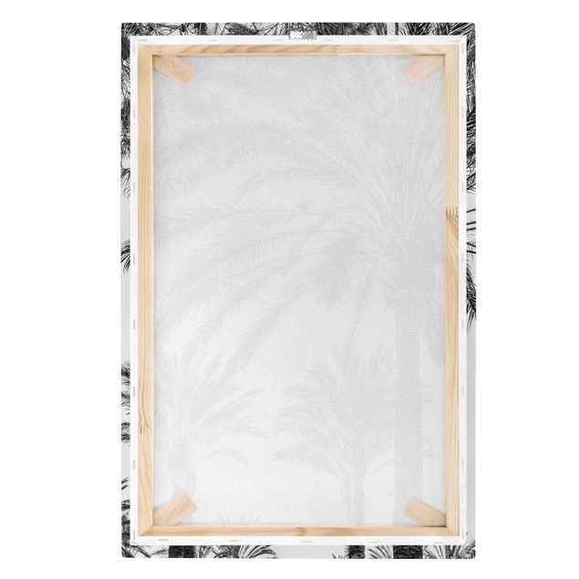 Wandbilder Schwarz-Weiß Palmen im Sonnenuntergang Schwarz-Weiß