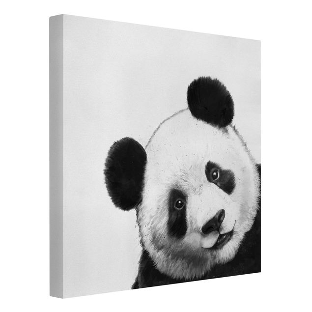 Kunstdruck Leinwand Illustration Panda Schwarz Weiß Malerei