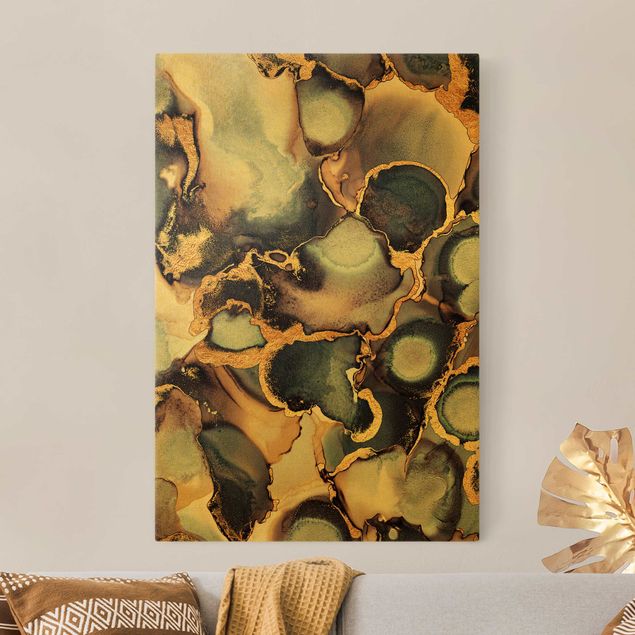 Leinwandbilder Steine Marmor Aquarell mit Gold