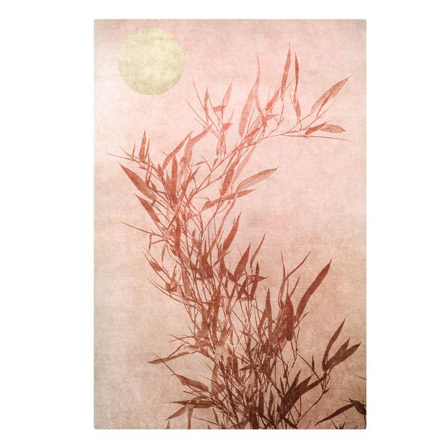 Kunstdrucke auf Leinwand Goldene Sonne mit Rosa Bambus
