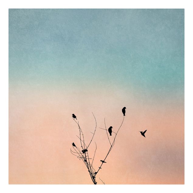 Kunstdrucke auf Leinwand Vögel vor rosa Sonne II