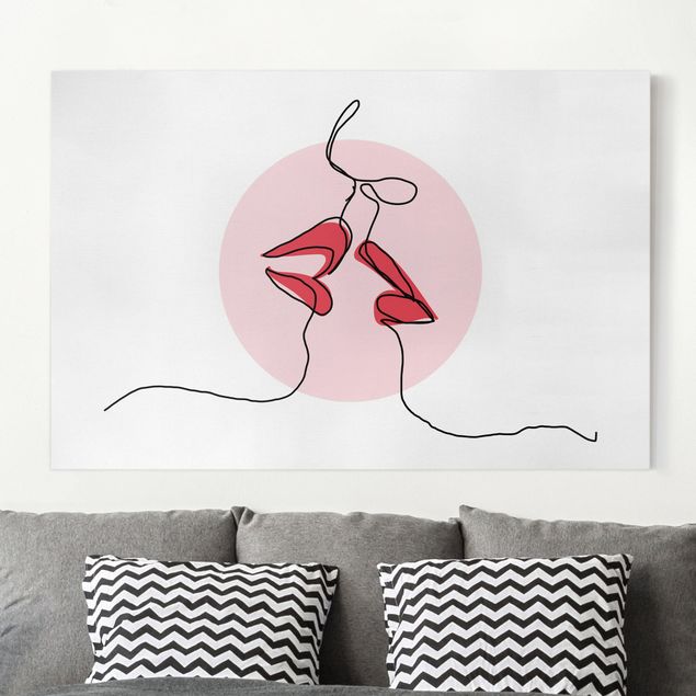 Leinwandbilder Lippen Kuss Line Art